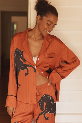 By Anthropologie Oversized Button-front Pyjama Shirt In Brown