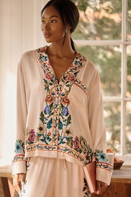 By Anthropologie Oversized Button-Front Pyjama Shirt