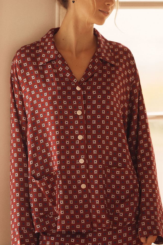 LyreBird Long-Sleeve Silky Buttondown Pajama Top #1