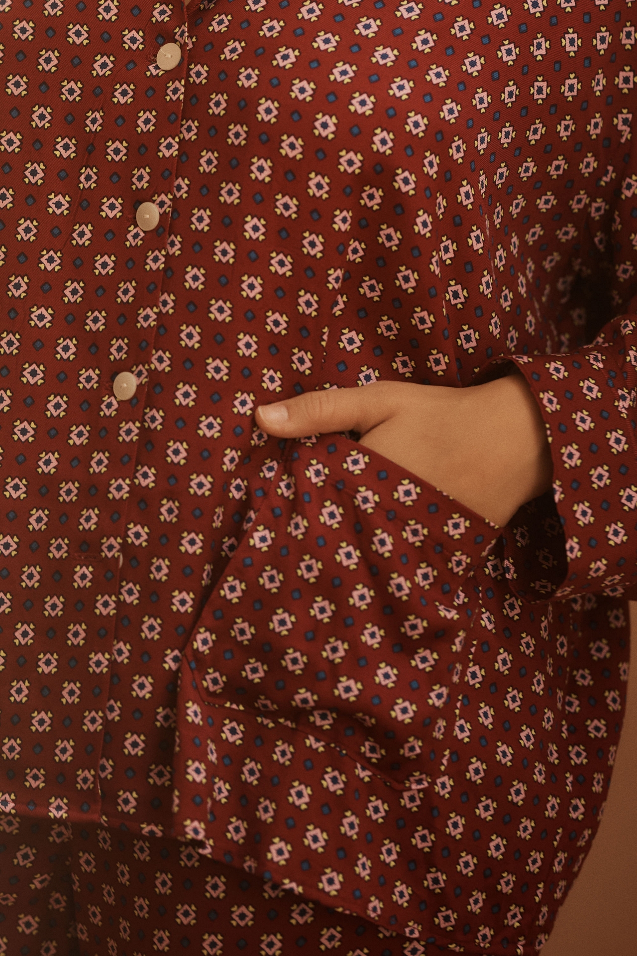 LyreBird Long-Sleeve Silky Buttondown Pajama Top