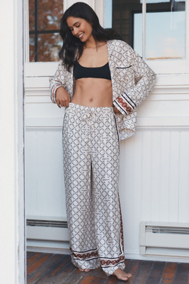 Maeve Silky Wide-leg Pajama Pants In White