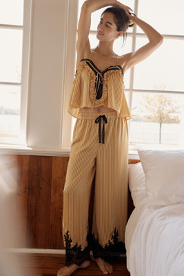 LyreBird Printed Silky Lace Pajama Pants | Anthropologie