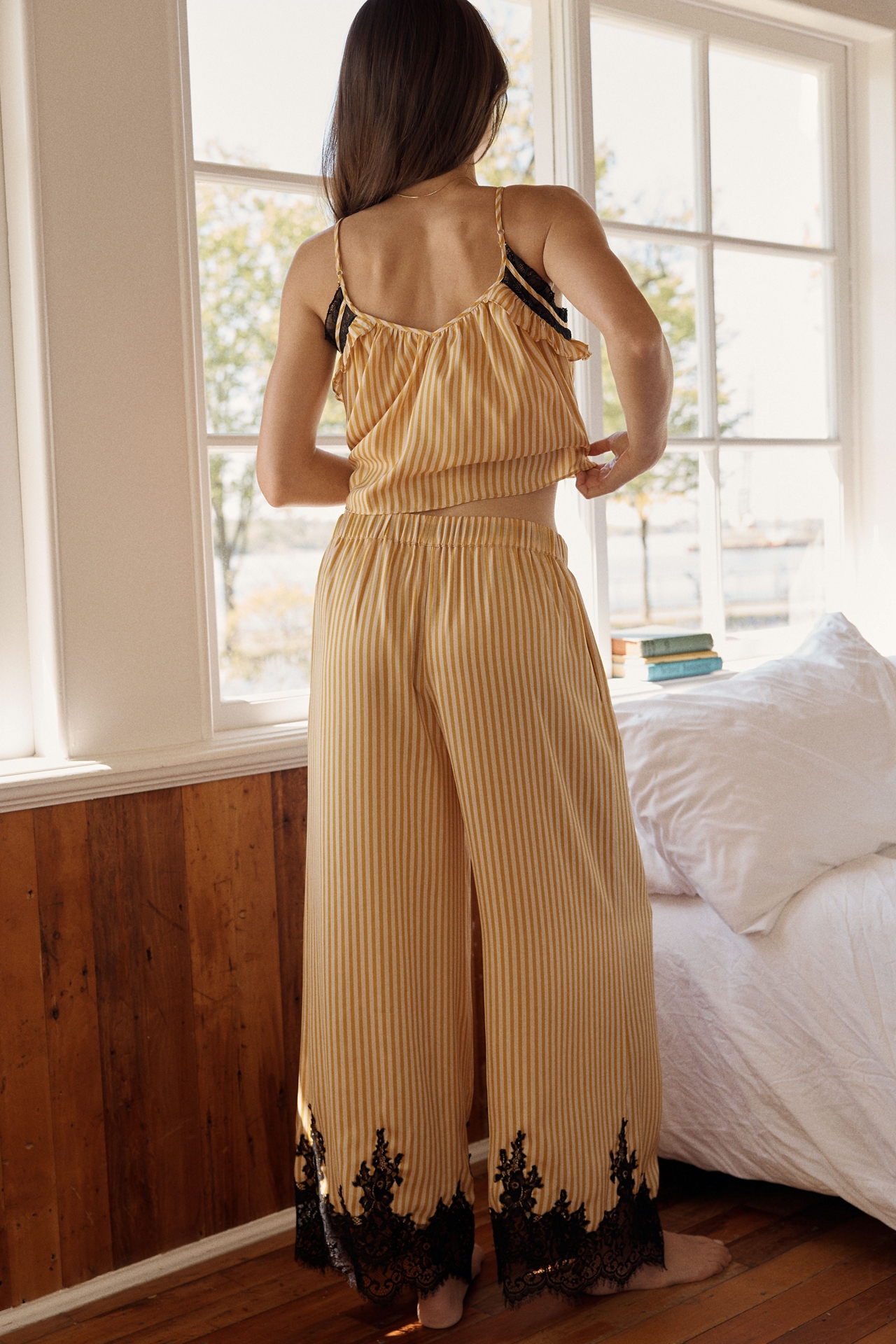 LyreBird Printed Silky Lace Pajama Pants