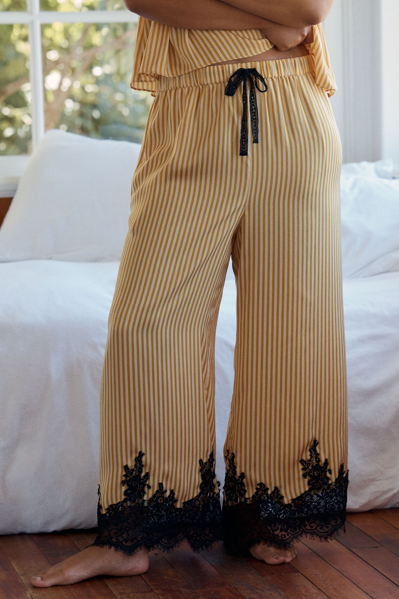 LyreBird Printed Silky Lace Pajama Pants