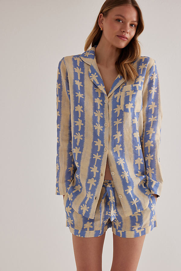 Desmond & Dempsey Signature Palm Linen Pyjama Set