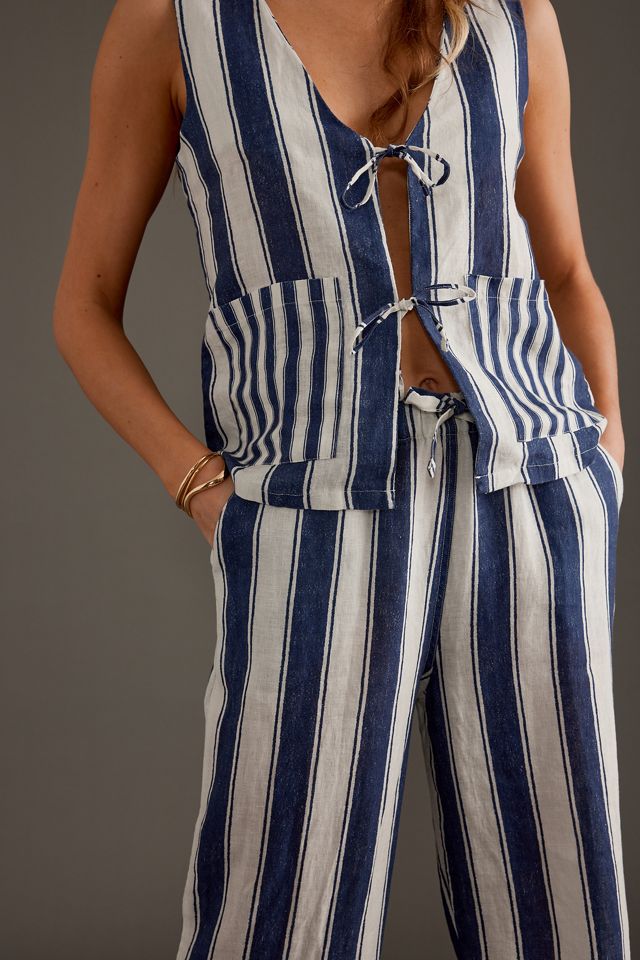 Desmond & Dempsey Striped Linen Pyjama Set #2