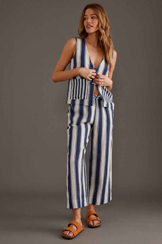 Desmond & Dempsey Striped Linen Pyjama Set #4
