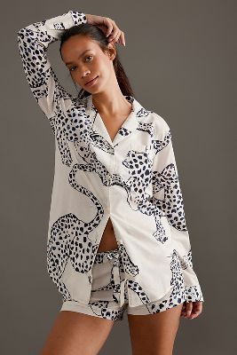 Desmond & Dempsey Jaguar-print Signature Pyjama Set In White