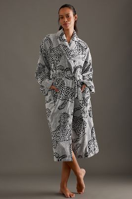 Desmond & Dempsey Jaguar-print Towel Robe In Gray