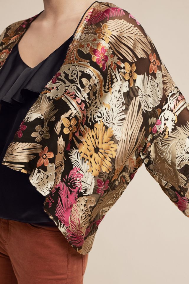 Floral Satin Burnout Kimono #1