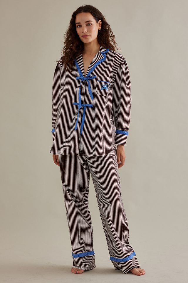 Ensemble de Pyjamas Antonia à Rayures en Coton Biologique à Manches Longues Damson Madder #1