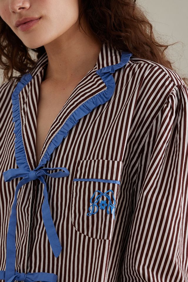 Ensemble de Pyjamas Antonia à Rayures en Coton Biologique à Manches Longues Damson Madder #3