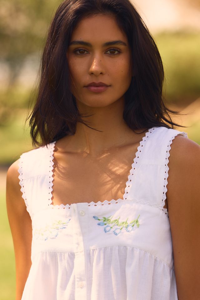 Damson Madder Elspeth Linen Blend Embroidered Mini Nap Dress | Anthropologie