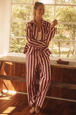 Damson Madder Florie Stripe Cotton Pajama Set 