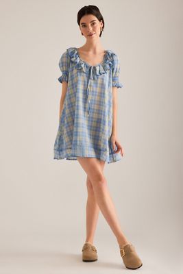 Damson Madder Harlow Puff-Sleeve Ruffle Mini Dress