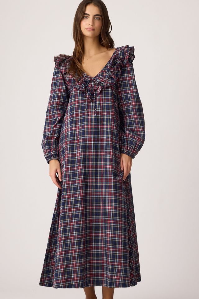 Camicia da notte a quadri in 100% cotone Barbs Damson Madder #1