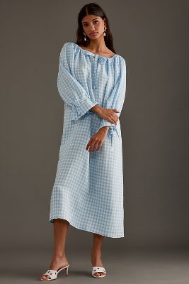 Shop Sleeper Cha-cha Linen Midi Dress In Blue