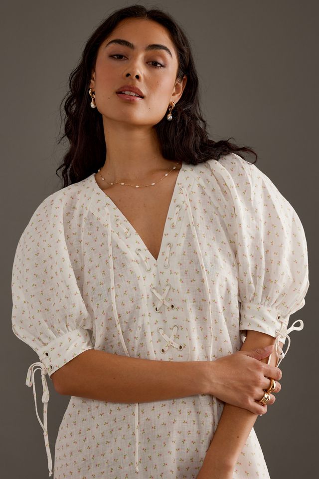 Sleeper Lace-Up Linen Midi Dress #1