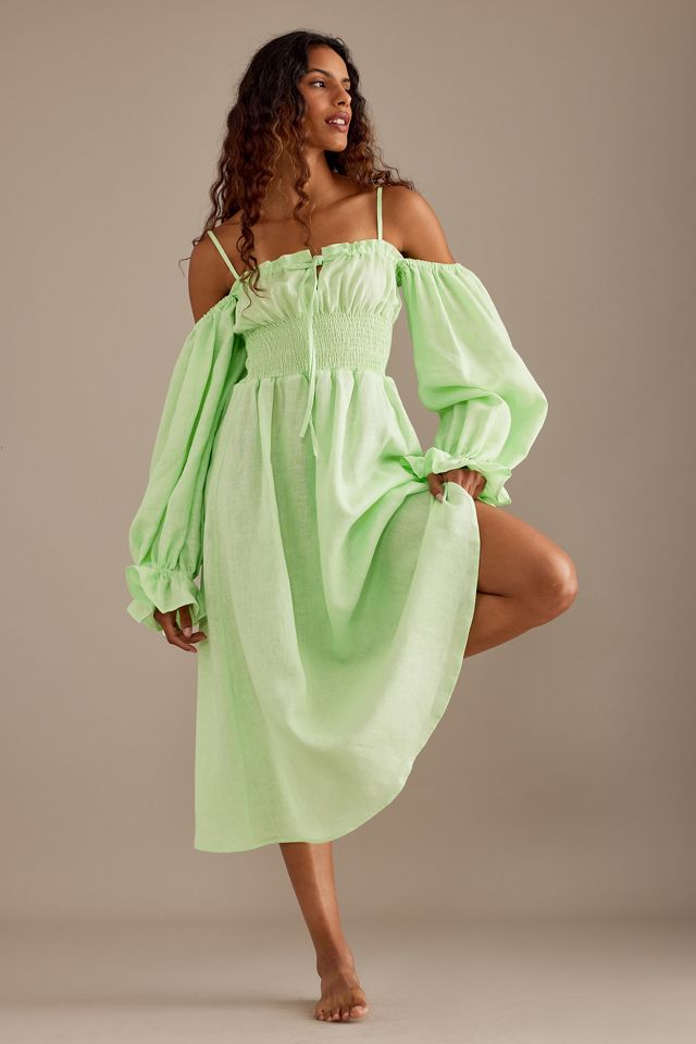 Vestido Midi de Lino Sleeper Cancan con Hombros Descubiertos #2