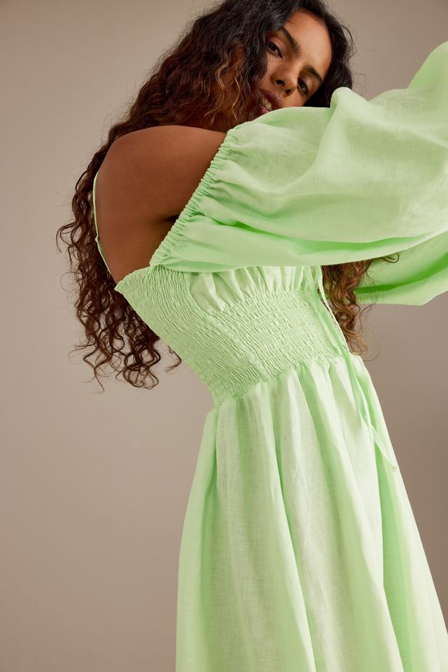 Vestido Midi de Lino Sleeper Cancan con Hombros Descubiertos #5