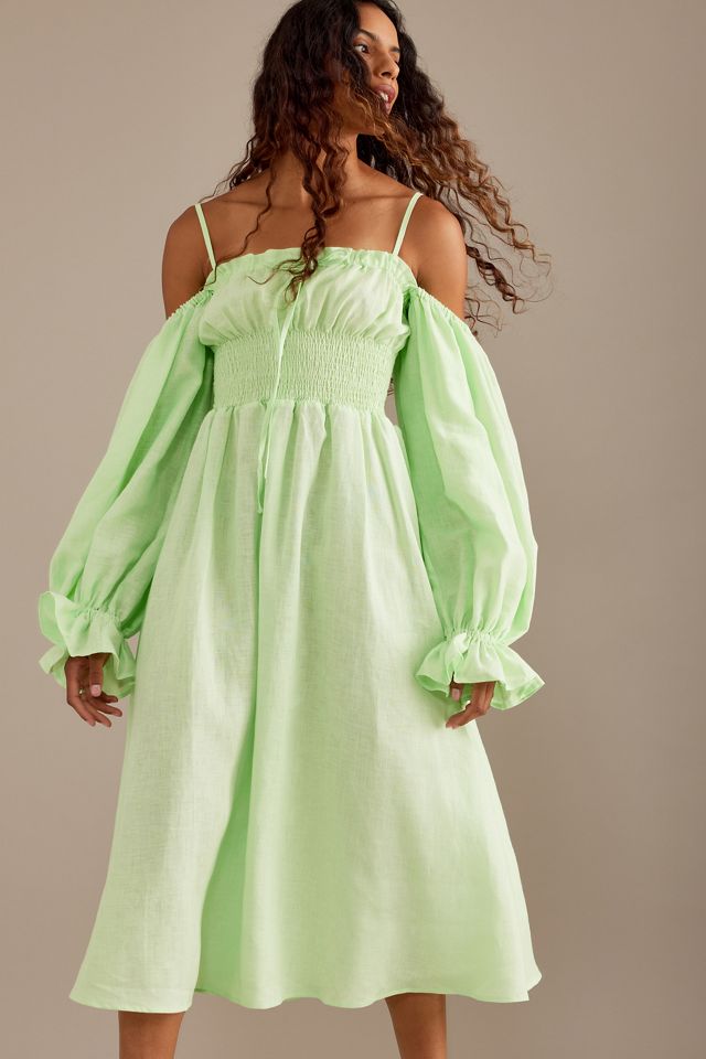 Vestido Midi de Lino Sleeper Cancan con Hombros Descubiertos #4