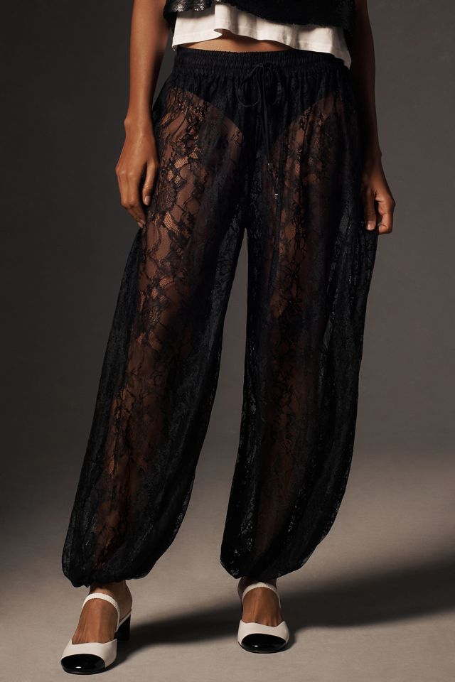 パンツ ANOTHER A Lace Layered Balloon Pants Black LACE LAYERED BALL By Anthropologie Sheer Lace Balloon-Leg Pants | Anthropologie