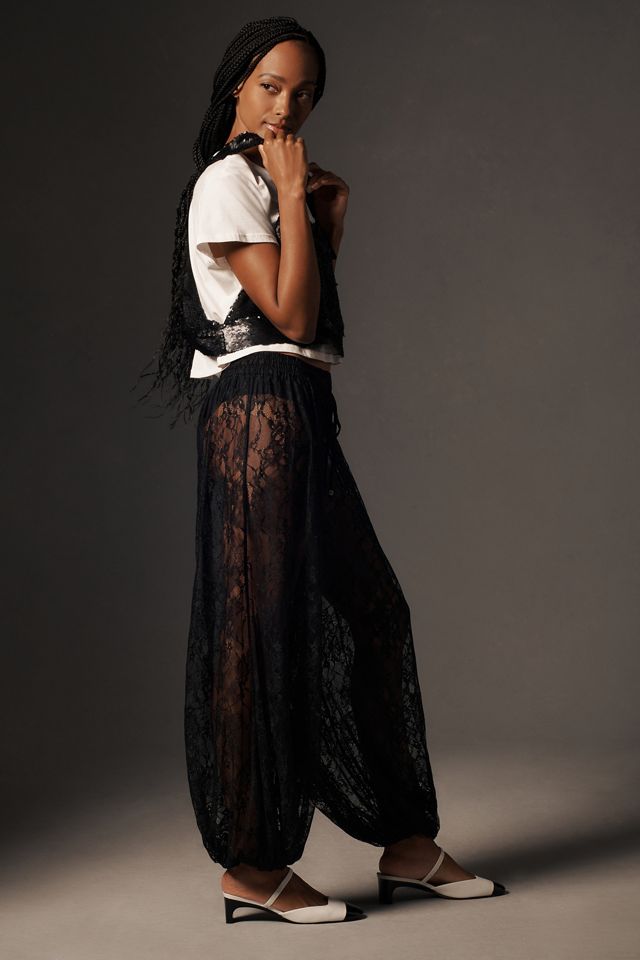 By Anthropologie Sheer Lace Balloon-Leg Pants | Anthropologie