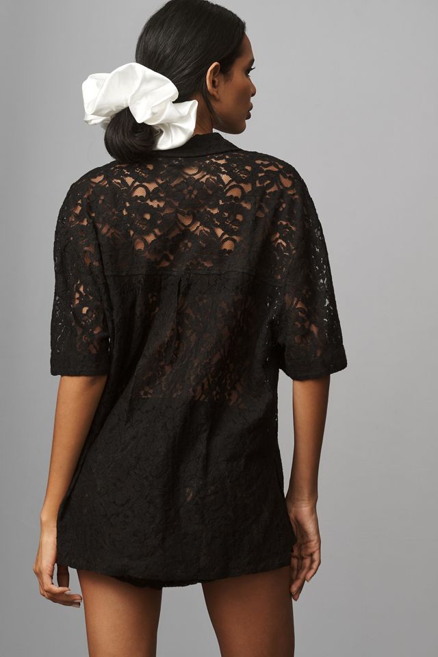 By Anthropologie Short-Sleeve Lace Top #1