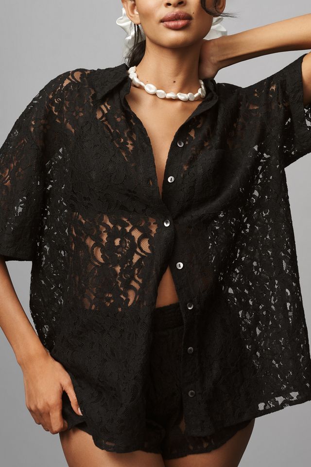 By Anthropologie Short-Sleeve Lace Top #2