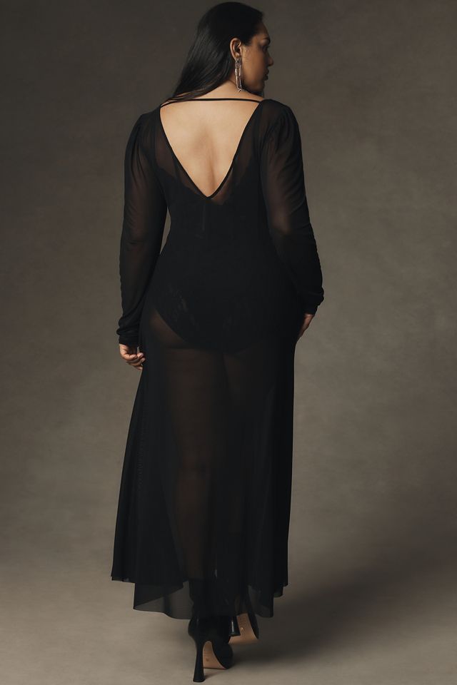 By Anthropologie Sheer Ruched-Sleeve Midi Dress #4