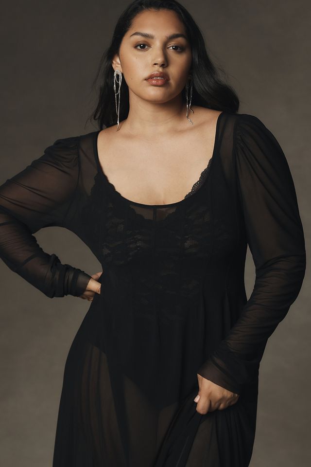 By Anthropologie Sheer Ruched-Sleeve Midi Dress #5