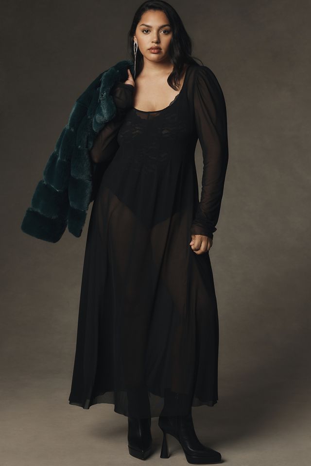 By Anthropologie Sheer Ruched-Sleeve Midi Dress #3