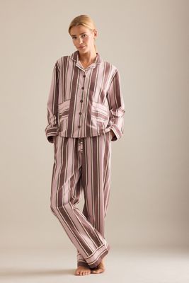 Completo Pigiama Lungo in Cotone a Righe Rosa TBCo