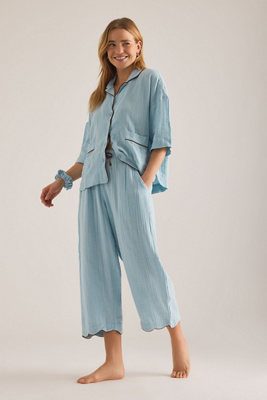 Tbco Cropped Trouser Pyjama Set In Blue