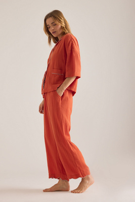 Tbco Cotton Long Pyjama Set In Orange
