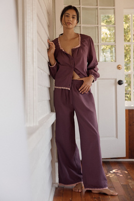 Tbco 100% Cotton Eyelet-trim Pajama Set In Purple