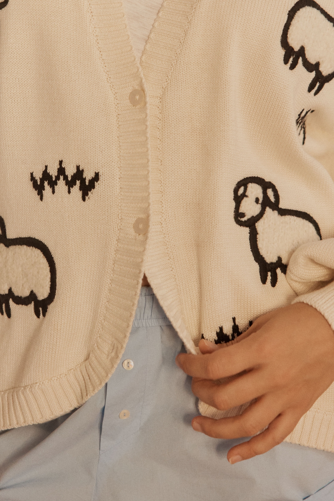 LyreBird Embroidered Sheep Cardigan Sweater