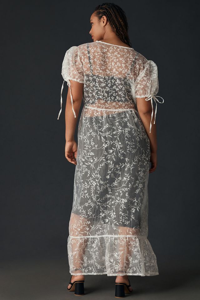 open lace back dress Sheer Embellished Long Sleeve A-Line Mini Dress in Deep Cocoa 2 main image 1