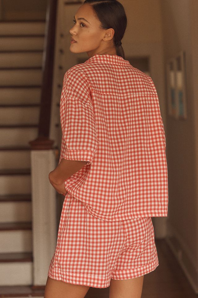 Papinelle Seersucker Gingham Buttondown Shirt & Boxer Shorts Pajama Set #1