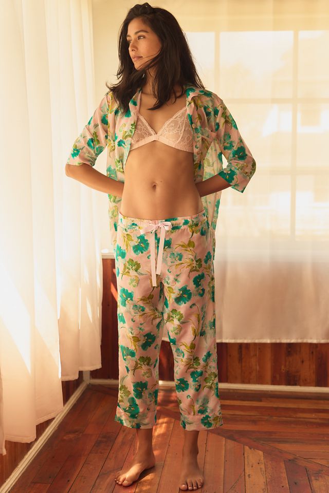 Papinelle Audrey Silk Blend Floral Crop Pajama Set #1