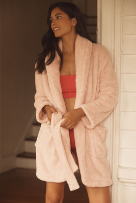 Papinelle Cozy Short Plush Robe In Pink