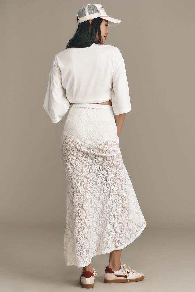 By Anthropologie Sheer Tiered Lace Maxi Skirt