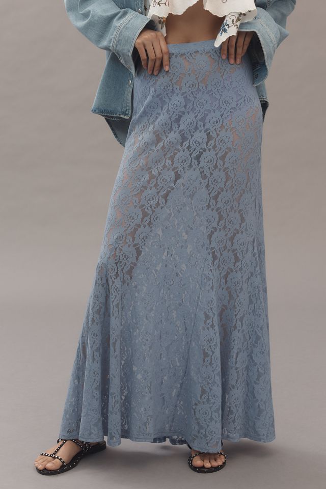 By Anthropologie Sheer Tiered Lace Maxi Skirt