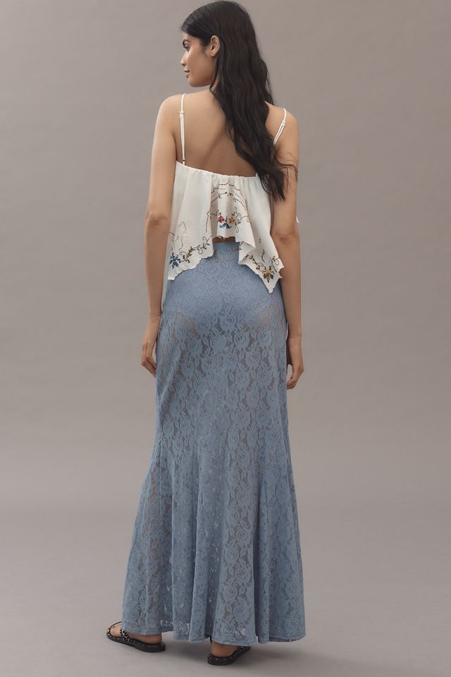 By Anthropologie Sheer Tiered Lace Maxi Skirt