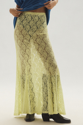 Shop By Anthropologie Sheer Tiered Lace Maxi Skirt In Yellow