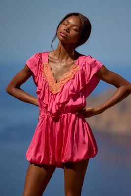 The LyreBird Silky Lace Ruffle Romper