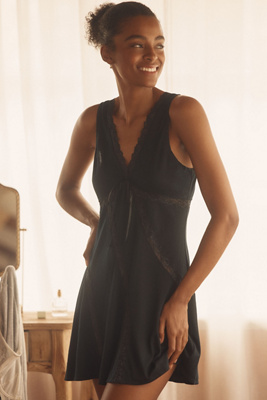 Lyrebird Pointelle Lace Mini Dress In Black