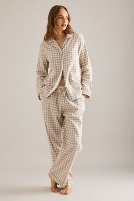 Piglet In Bed Linen-Cotton Gingham Long Pyjama Set