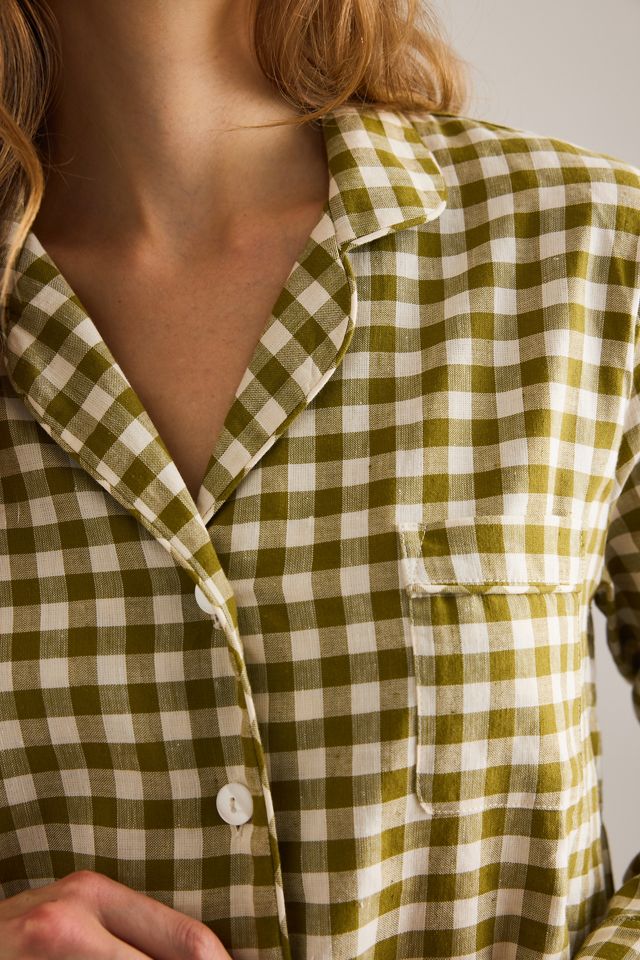 Piglet In Bed Linen-Cotton Gingham Long Pyjama Set #3