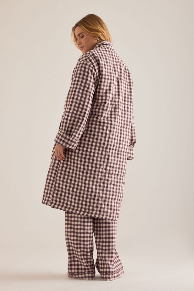Piglet In Bed Berry Gingham Linen-Blend Housecoat #1